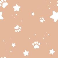 White paw pattern with stars and dots on a brown background vector