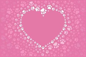 White and pink heart-shaped paw pattern on a pink background vector