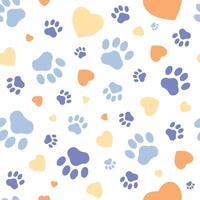 Blue paw pattern with hearts on a white background vector