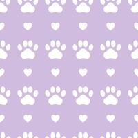White paw pattern with hearts on a purple background vector