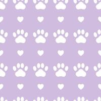 White paw pattern with hearts on a purple background vector