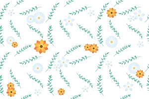 Minimalistic pattern with plant branches  and flowers isolated on white background vector