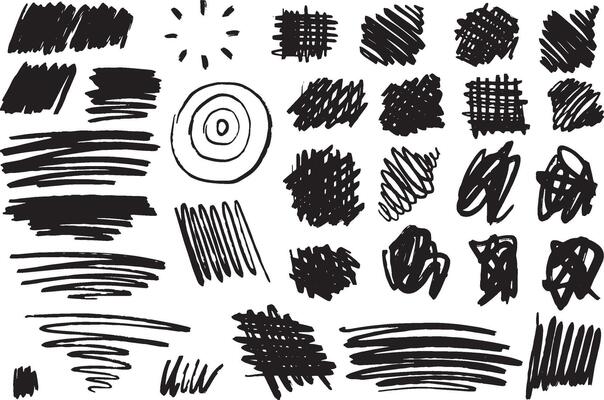 Black and white marker abstract with black lines and shapes on a white background