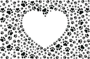 Black paw patterns in the shape of a heart on a white background vector