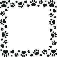 Black paw patterns in the form of a frame with hearts on a white background vector