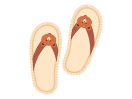 Comfortable summer shoes. Pair of slippers with bear on them. Vector beach slide flip flops in flat style