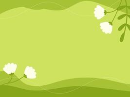 Green Abstract background with copy space and flowers. Hand drawn spring Template. Vector illustration