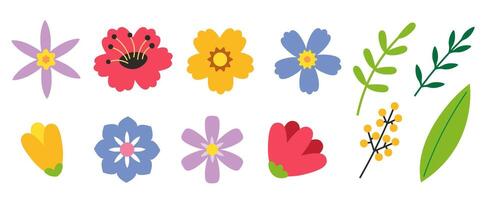 Bright simple flowers. Set of colorful floral elements. Vector illustration for spring and summer design