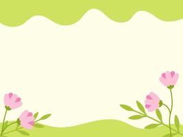 Abstract background with copy space text. Hand drawn spring or summer Template with flowers. Green vector illustration