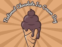 Chocolate Ice Cream in Retro Style. National chocolate Ice Cream Day Vector illustration with groovy mascot