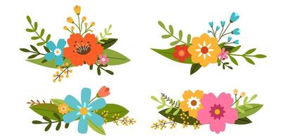 Set of Floral Clipart of flowers and leaves. Floral horizontal Clipart. Vector illustration for design