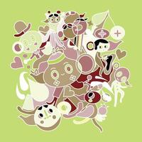 Cartoon doodle cute group of teapots illustrations pattern background vector