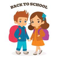 Back to school vector illustration. Schoolboy and schoolgirl with backpacks