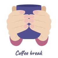 Cup in hands, coffee break, flat vector, isolate on white vector