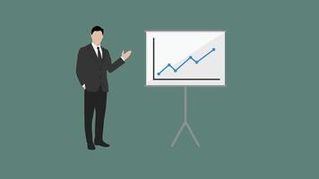 Businessman illustration flat style standing beside presentation board with graph vector