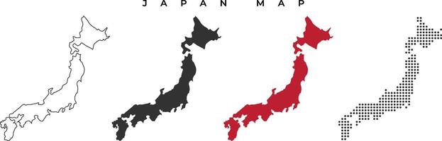 Japan map illustration in various style like outline, black, flag, and dotted vector