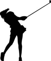 silueta de mujer golf jugador actitud ilustración vector