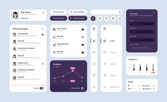 grande y mejorado ui equipo para web diseño, móvil aplicaciones con el diferente botones, gráficos, diagramas, menú, buscar. vector