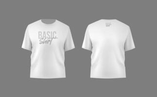 Basic white male t-shirt realistic mockup. Front and back view. Blank textile print template for fashion clothing. vector