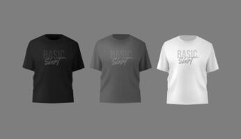 Basic male t-shirt realistic mockup. Front and back view. Blank textile print template for fashion clothing. vector