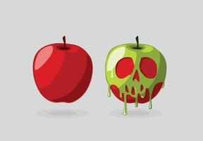 Poisoned red apple coated in skull poison Snow white Halloween concept vector