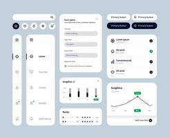 grande y mejorado ui equipo para web diseño, móvil aplicaciones con el diferente botones, gráficos, diagramas, menú, buscar. vector