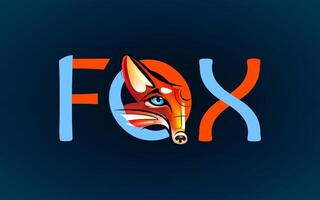 Orange fox vector logo wits blue eyes. Laconic symbol for icons, logos, badges and emblems. Flat logotype. Eps 10