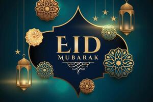 Eid mubarak with text and color background vector
