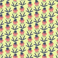 Cute Easter seamless pattern with bunny in flowers. Colorful and bright background, pink tulips vector