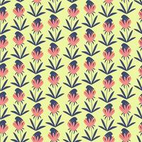 Cute Easter seamless pattern with bunny in flowers. Colorful and bright background, pink tulips vector