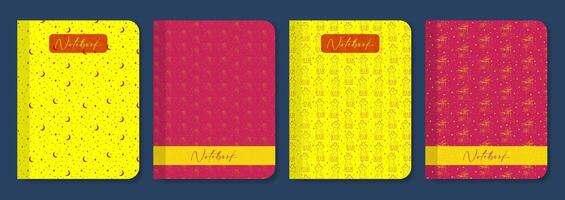 Bright colorful notebook cover collection. Diary design aesthetic sketch artwork illustration. vector