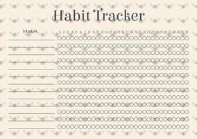 Beige habit tracker sheet design. Monthly planner blank template with valentines hearts pattern vector