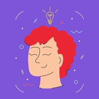 The concept of education and intellectual work. Woman head with bulb surrounded by science and education icons. vector