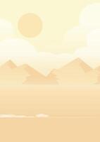 Car in the desert with mountains and clouds. Highway and a passing car landscape illustration. vector