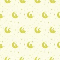 Colorful Easter bunnies seamless vector pattern. Beige simple background with young moon.