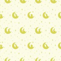 Colorful Easter bunnies seamless vector pattern. Beige simple background with young moon.