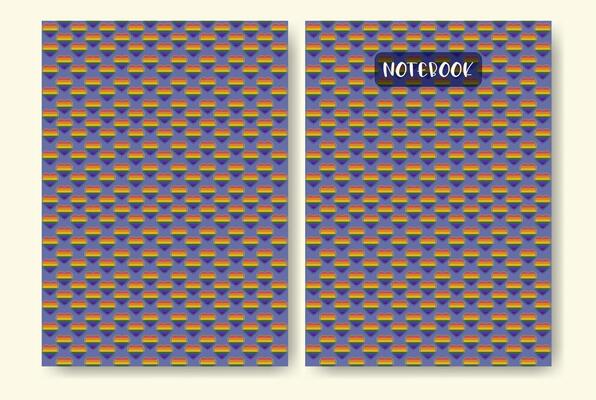 Notebook cover with rainbow hearts paper sheet. LGBTQ colorful worksheet.