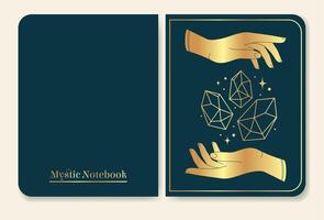 Notebook with golden print. Cover page design aesthetic esoteric illustration for student vector