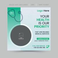 Healthcare banner or square flyer for social media post template vector