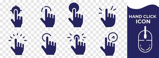 Hand click icon set in line style. Click here, Hand clicking, finger, Touch screen, pointer, cursor, gesture, mouse press push simple , vector illustration.