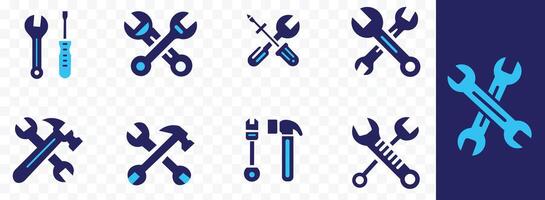 herramienta icono vector conjunto con llave, martillo, y símbolo ilustración para reparar y reparar concepto