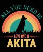 All you need is love and a Akita cat vintage T-shirt design. vector