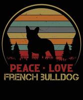 paz amor francés buldog retro camiseta diseño vector