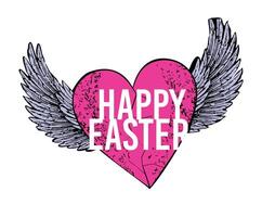 Happy easter. T-shirt design of a winged pink heart. vector