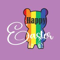 contento Pascua de Resurrección. osito de peluche oso silueta camiseta diseño con arco iris colores. gay orgullo. vector