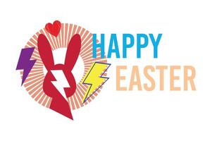 Happy easter. T-shirt design of the silhouette of a red rabbit next to thunder symbols on a white background. vector