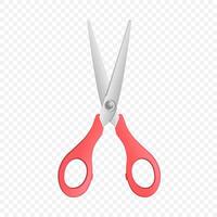 Vector open scissors with red handles.