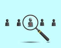 A vector magnifying glass in search of a suitable job candidate. The concept of recruitment.