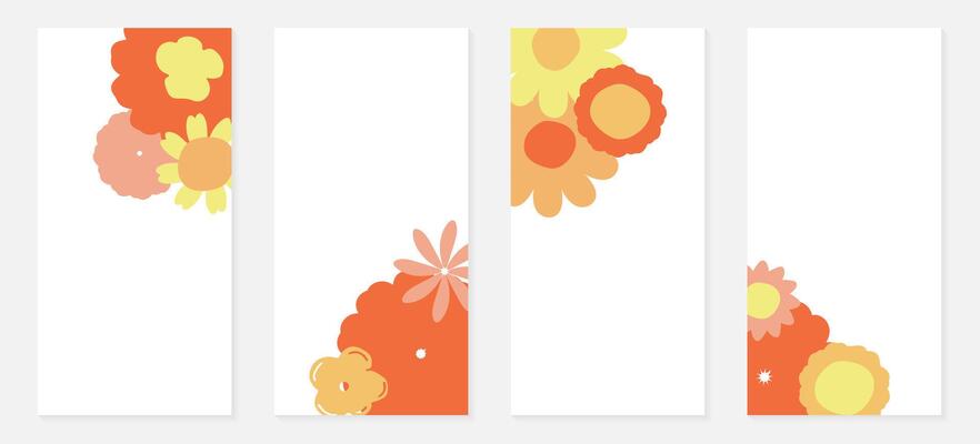 Doodle flowers on banners. Head of Summer Wildflowers in the garden. Bouquet of daisies. Collection of festive social network banners for female and children audience. Insert for text. Vector.