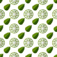 Pattern Slice of lime and mint leaves. Ingredients for tea or Mojito cocktail recipe. Seamless pattern Piece of citrus fruits and herbs on a white background. Refreshing. Flat style. Vector